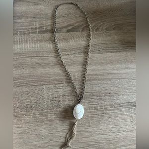Gold and white long pendant necklace